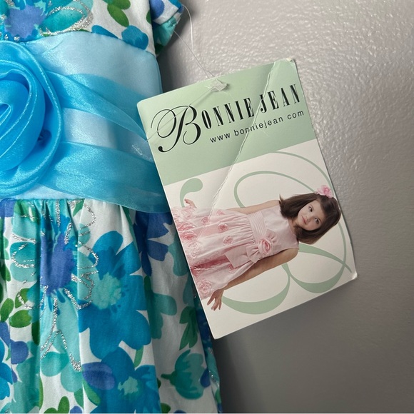 NWT Bonnie Jean Turquoise Floral Ballon Hem Dress Sz 16 - Picture 5 of 15